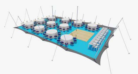 งานเลี้ยงนั่งโต๊ะ layout diagram for a stretch tent